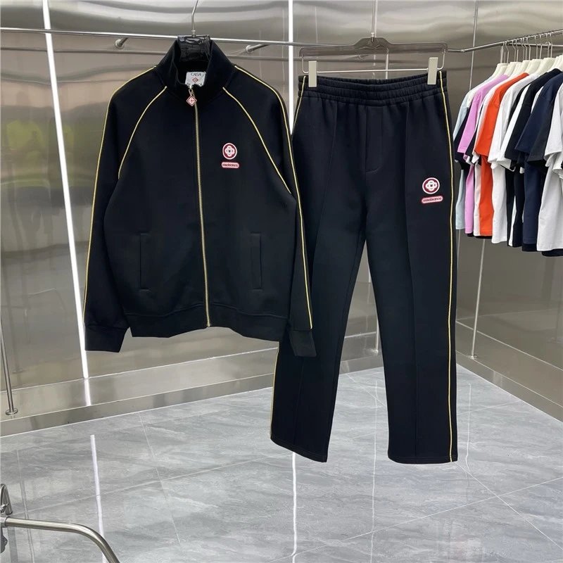 Casablanca Tracksuits Zip-up track jacket and trousers set with embroidered leaf stripe — Set -07 Black