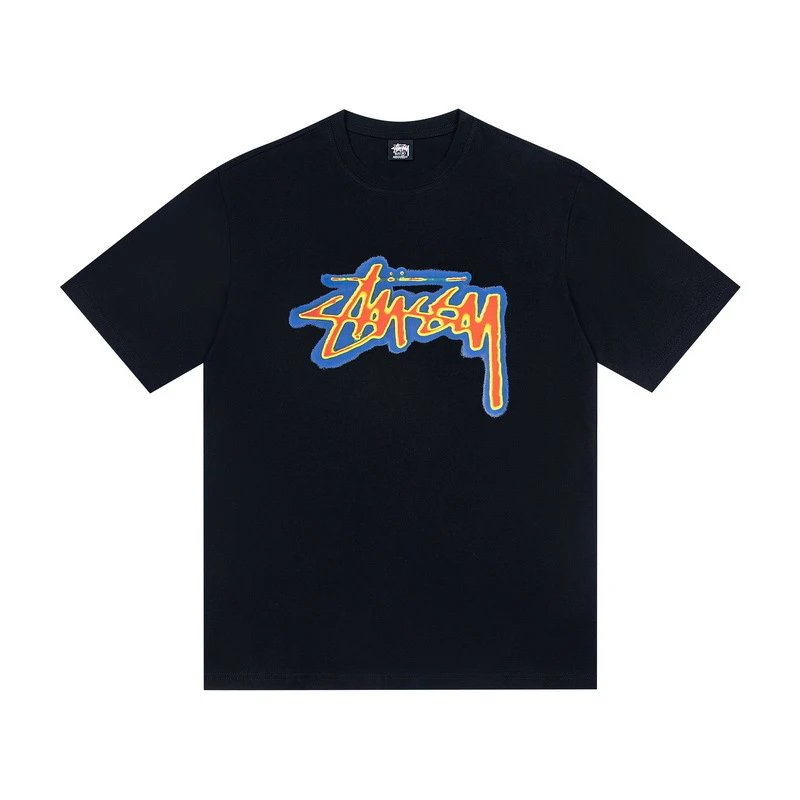 Stüssy T-Shirts Multicolor logo and skull graphic — G550M#Black