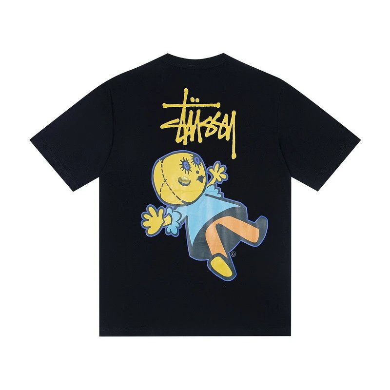 Stüssy T-Shirts Multicolor logo and skull graphic — G 559#Black