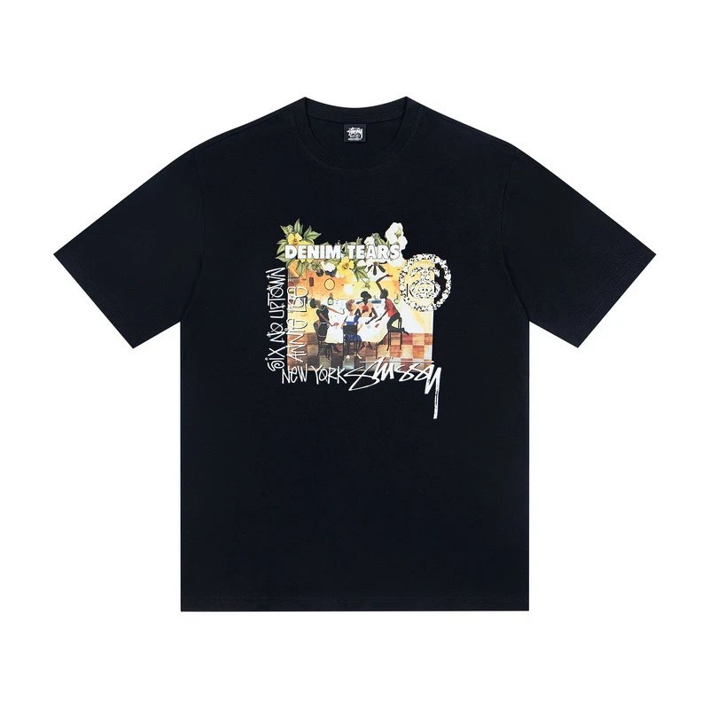 Stüssy T-Shirts Multicolor logo and skull graphic — G50S#Black