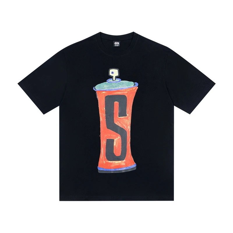Stüssy T-Shirts Multicolor logo and skull graphic — G550L#Black
