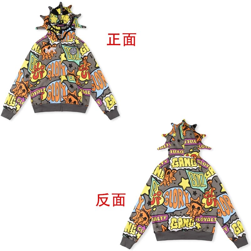 Glo Gang Hoodies & Sweatshirts Full-Zip Spiked Hood Graphic Hoodie — 3