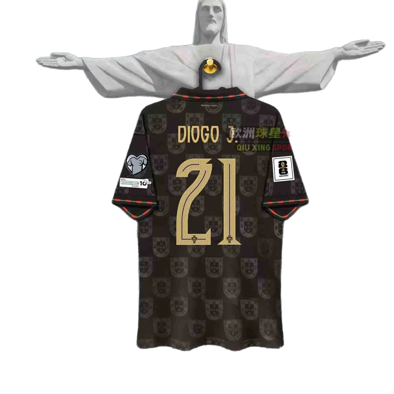 Portuguese Football Federation Jerseys Black Portugal crest-pattern commemorative jersey with gold player name and number image 5