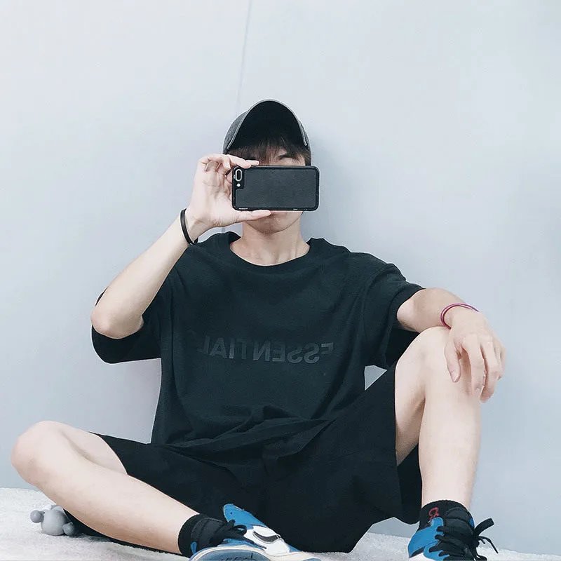 High Quality Short Sleeve Men's T-shirt High Street Loose Classic Shoulder Down Short Sleeve
