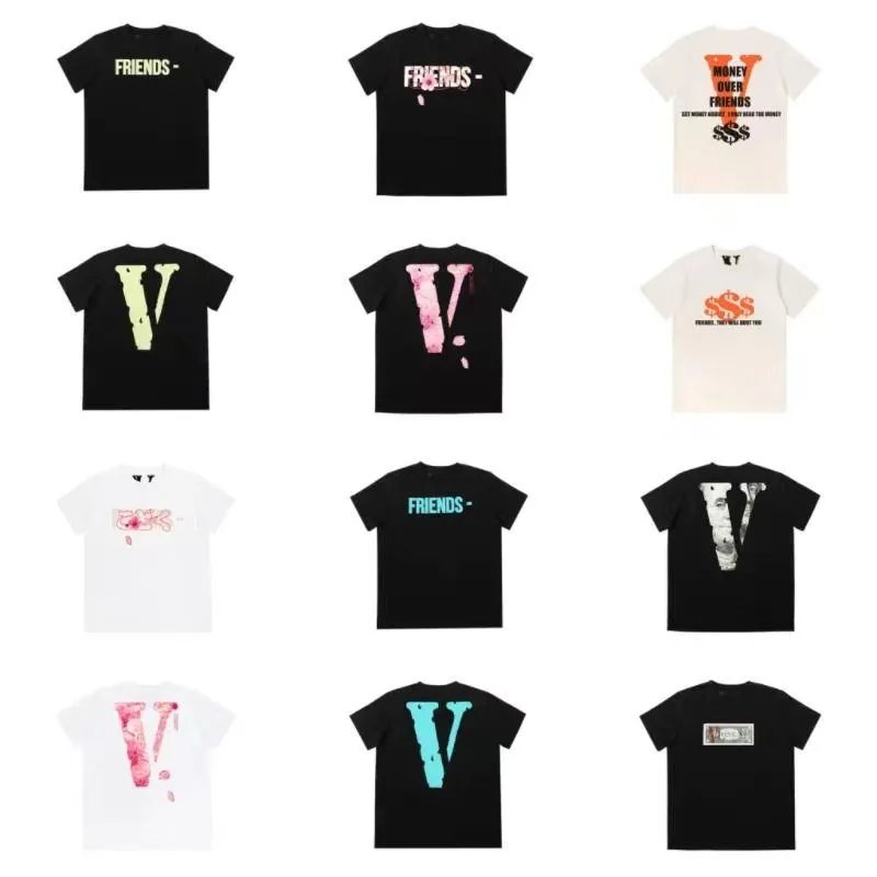 High Quality VLONE Sakura Big V Logo Printed Short Sleeve Logo USD Printed Couple T-shirt for Men and Women
