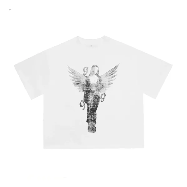 Design Angelic Figure Print White T-Shirt - 1
