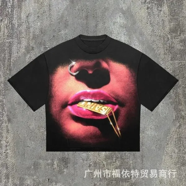 Design Saint Lips Graphic Print Black T-Shirt - 1