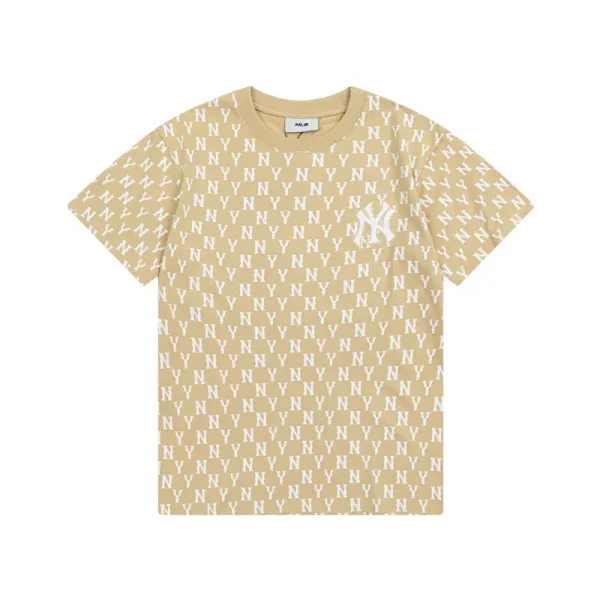 MLB New York Yankees All-Over Logo Beige T-Shirt - 1