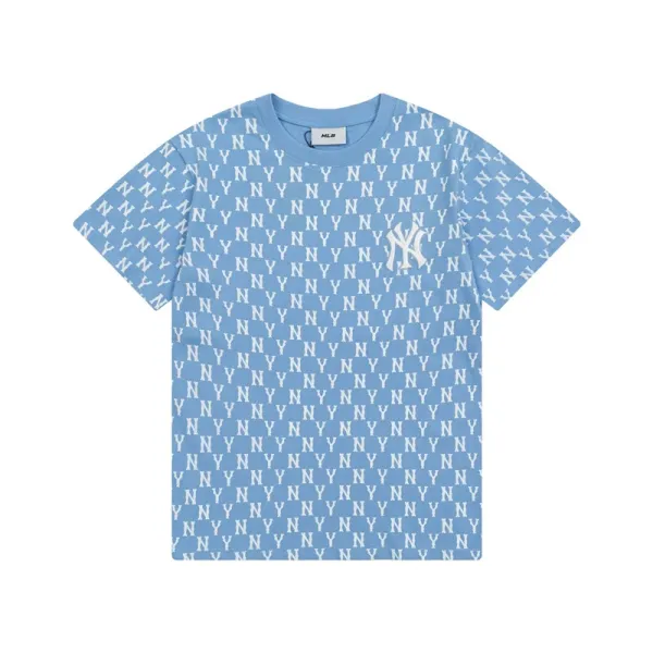 MLB New York Yankees All-Over Logo Print Light Blue T-Shirt - 1
