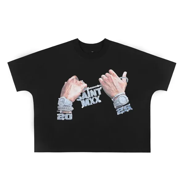 Design Saint MXX 2025 Crystal Hands Graphic Black T-Shirt T-Shirts - 1