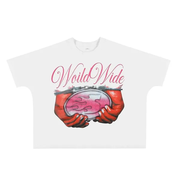 Design World Wide Graphic Print Cropped T-Shirt White - 1
