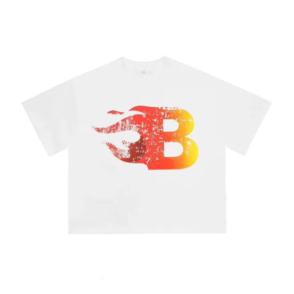Design Flame B Logo Graphic T-Shirt White - 1