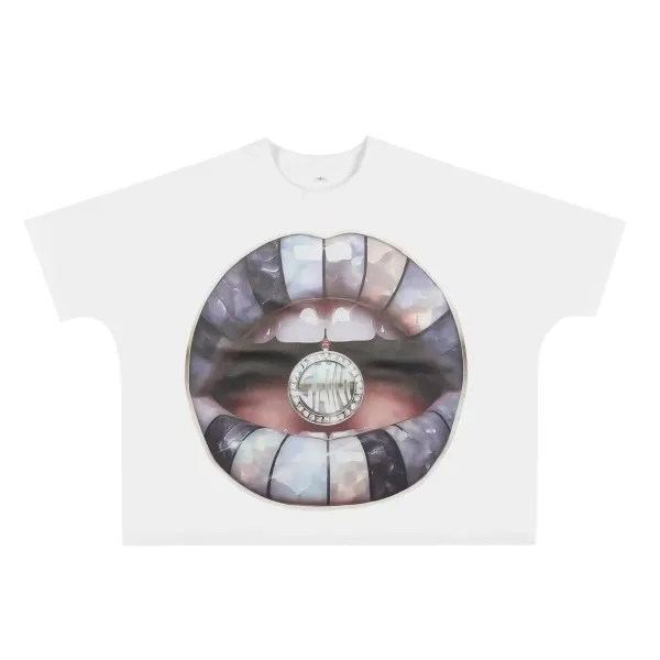 Design Lips Print Graphic T-Shirt White - 1