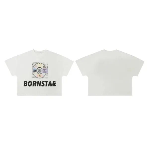 Design Bornstar CD Graphic Cropped T-Shirt White T-Shirts - 1