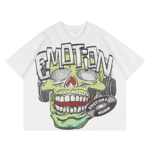 Design Emotional Records Skull Graphic White T-Shirt T-Shirts - 1