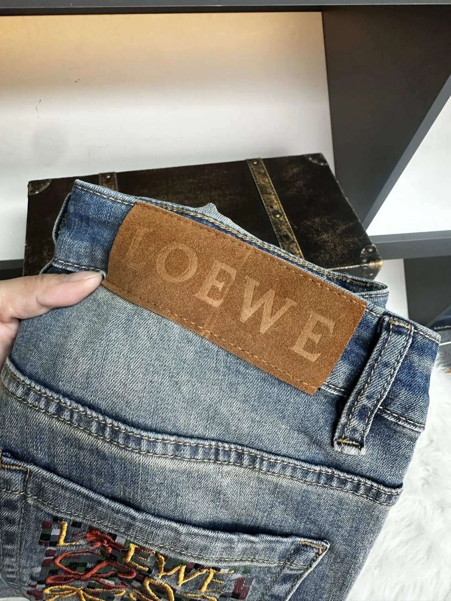Loewe Pixelated Anagram Embroidered Denim Jeans - 6