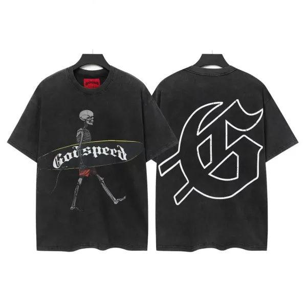 Godspeed Skeleton Surfer Washed Black T-Shirt - 1