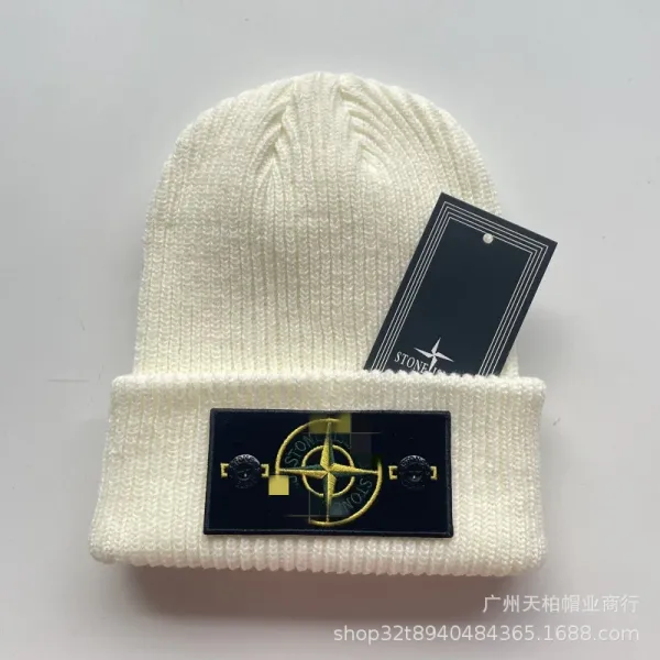 Stone Island Compass Patch Beanie White - 1