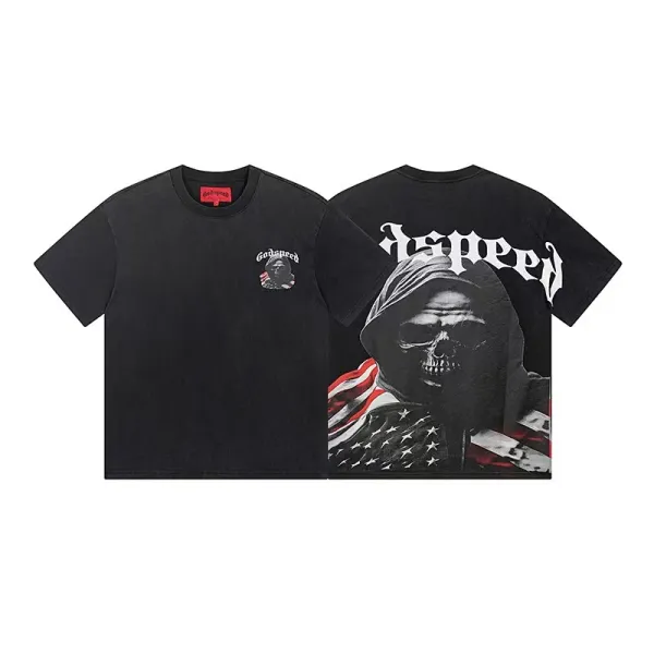 Godspeed Grim Reaper American Flag T-Shirt Black - 1