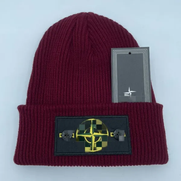 Stone Island Compass Patch Beanie Burgundy - 1