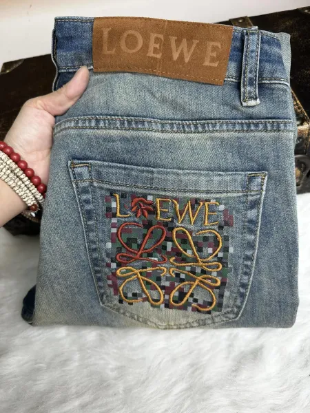 Loewe Pixelated Anagram Embroidered Denim Jeans - 4