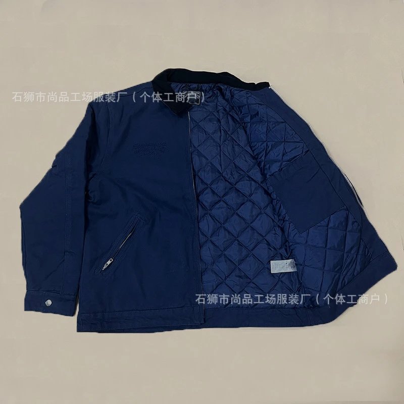 Design Quilted Lined Utility Jacket Navy Blue Outerwear - 5