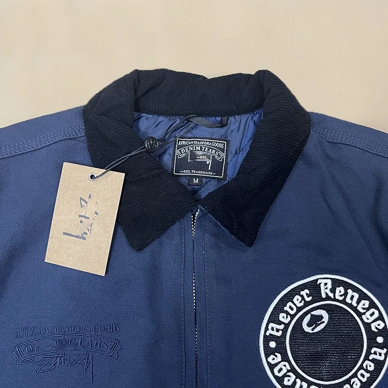 Design Quilted Lined Utility Jacket Navy Blue Outerwear - 9