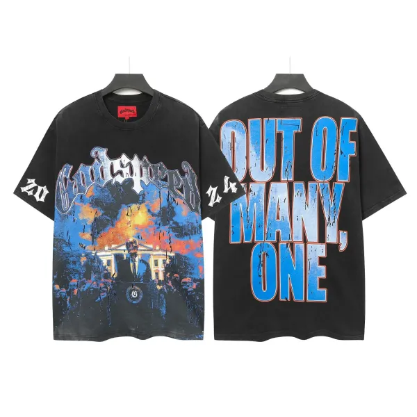 Godspeed Out of Many, One Black Oversized Graphic T-Shirt - 1