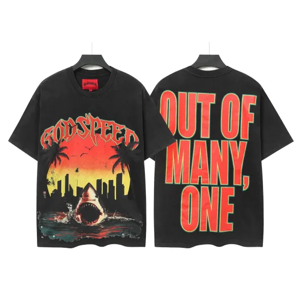 Godspeed Out of Many, One Shark Graphic T-Shirt Black - 1