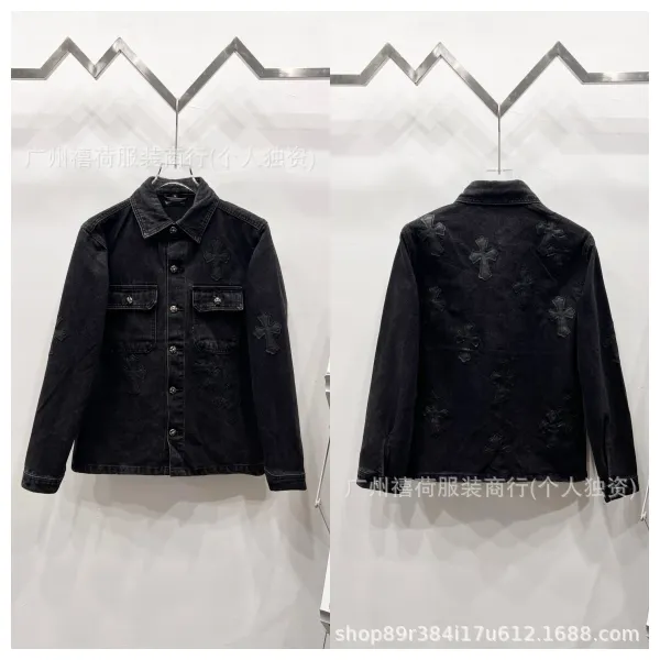 Chrome Hearts Black Embroidered Cross Denim Jacket - 1