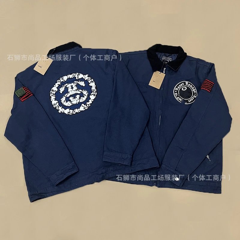 Design Quilted Lined Utility Jacket Navy Blue Outerwear - 4
