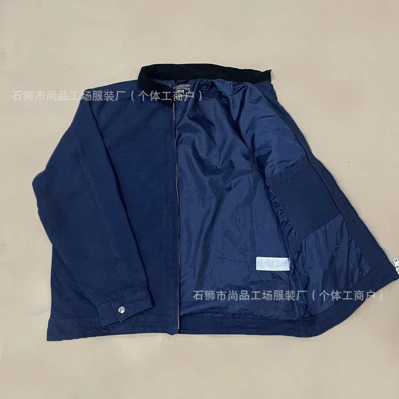 Design Quilted Lined Utility Jacket Navy Blue Outerwear - 7