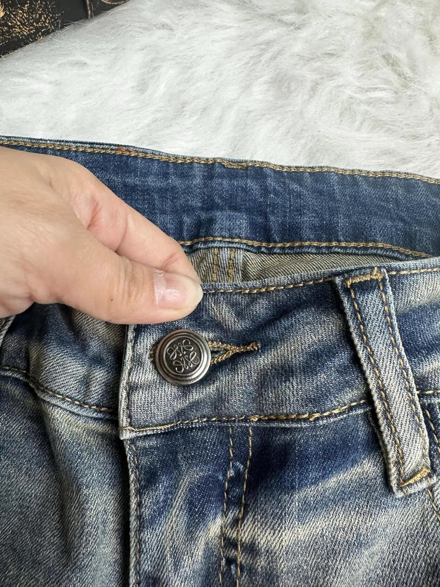 Loewe Pixelated Anagram Embroidered Denim Jeans - 7