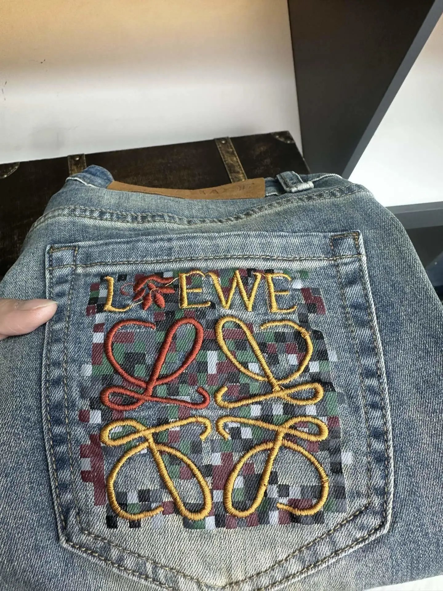Loewe Pixelated Anagram Embroidered Denim Jeans - 5