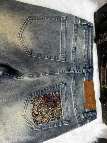 Loewe Pixelated Anagram Embroidered Denim Jeans - 12