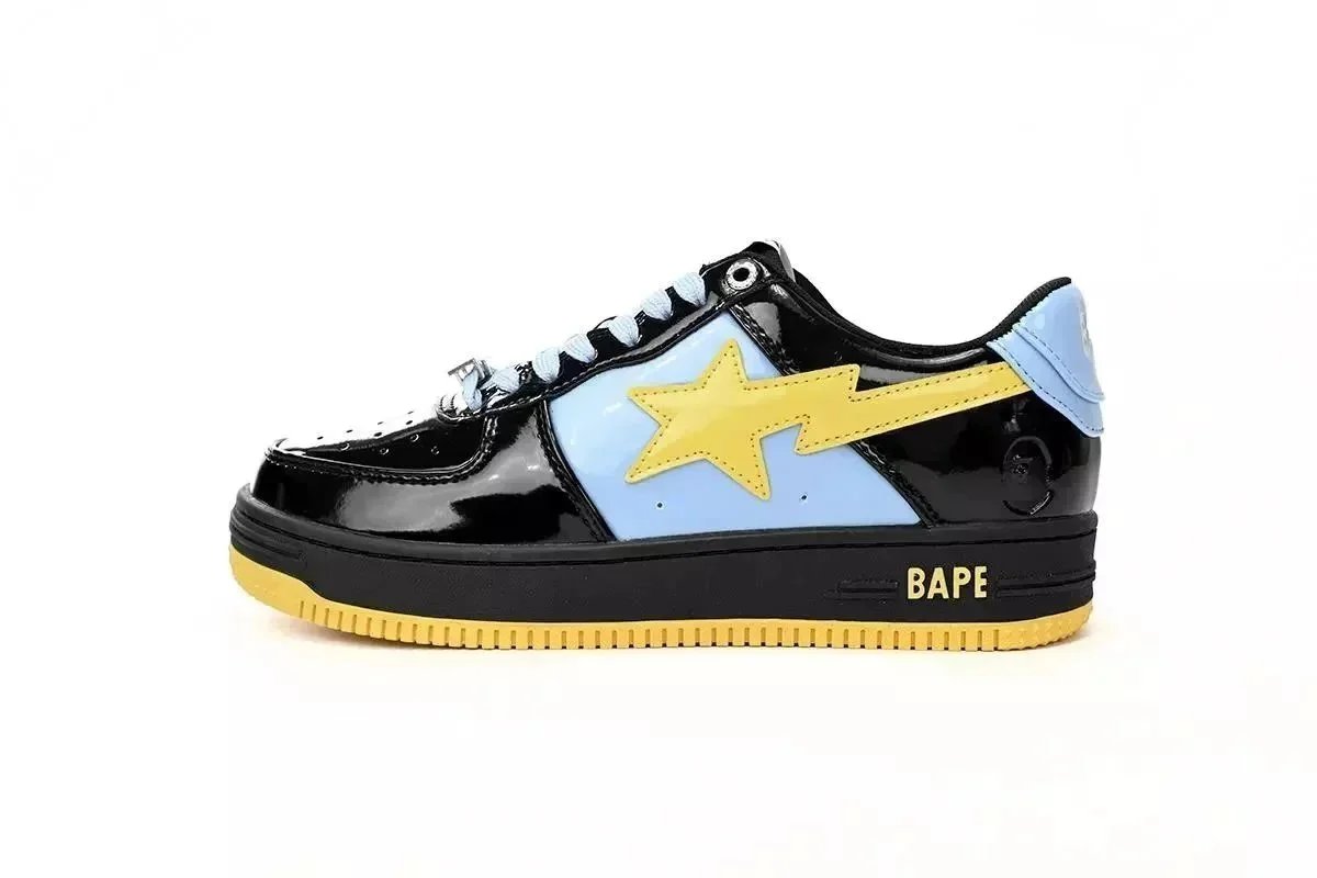 A Bathing Ape Bape Sta Lightning Star Black Light Blue Yellow Sneakers - 1