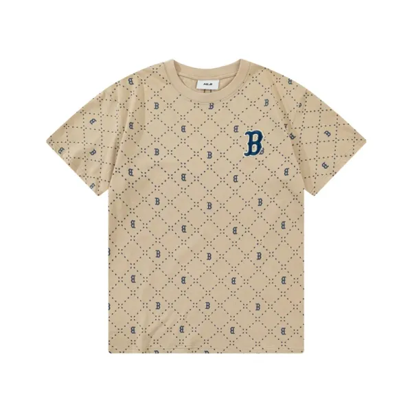 MLB Diamond Pattern B Logo Beige T-Shirt - 1