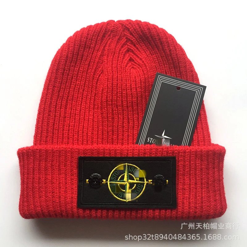 Stone Island Compass Patch Beanie Red - 1