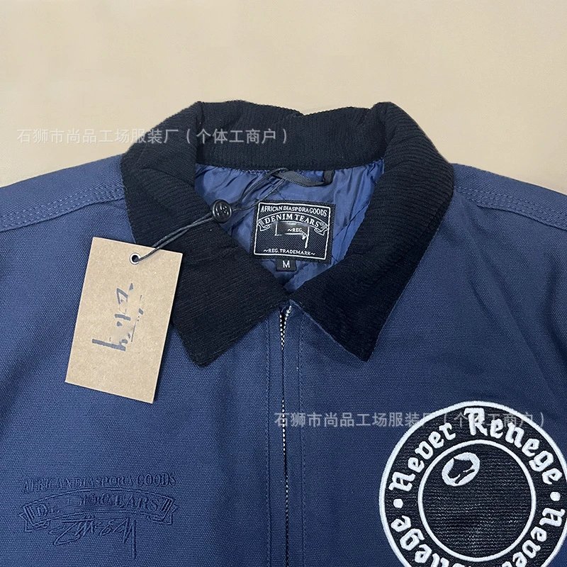 Design Quilted Lined Utility Jacket Navy Blue Outerwear - 10