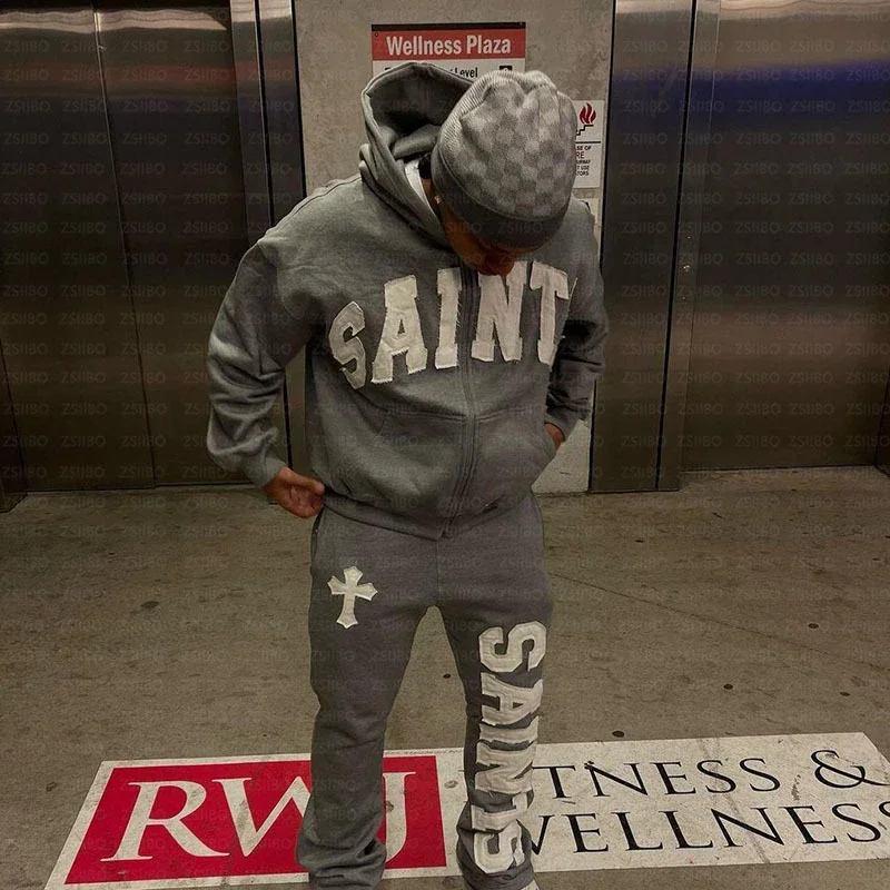 SAINTS Raw Edge Patch Zip Hooded Jacket