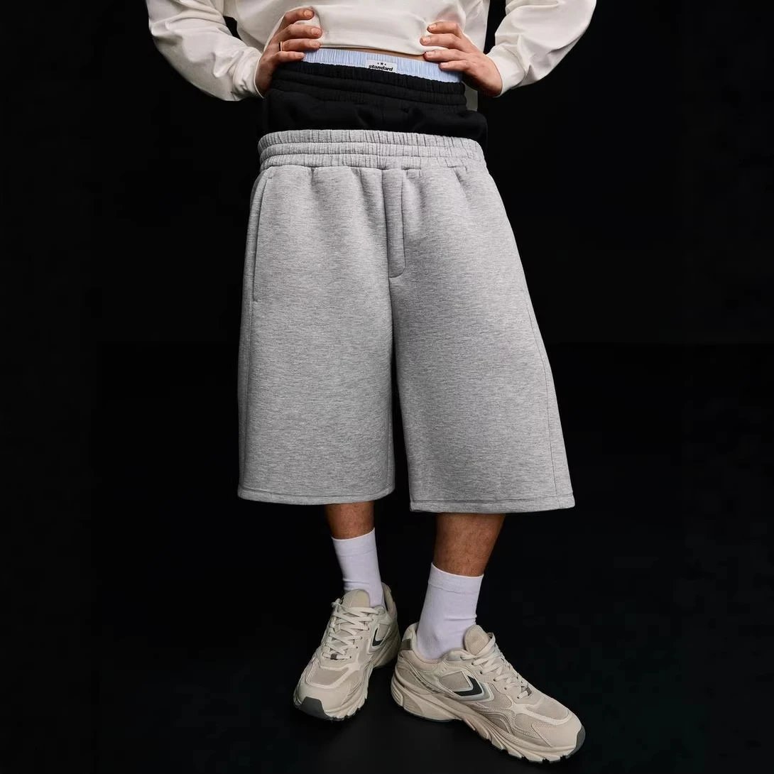 2026春夏季新款欧美潮牌嘻哈纯色拼接短裤男女inspreadsheet.com