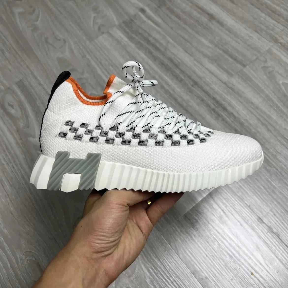 Unbranded Sneakers Knit High-Top Lace-Up with H-Shaped Heel Detail image 3