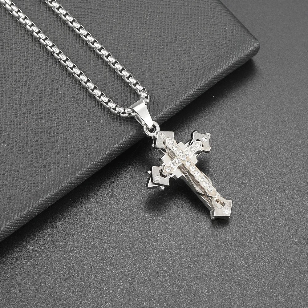 3 # Three layer Cross Necklace - Titanium Steel