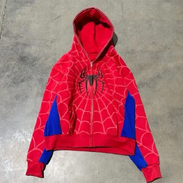 Design Spider-Man Web Pattern Zip-Up Hoodie Red Blue Hoodie - 1
