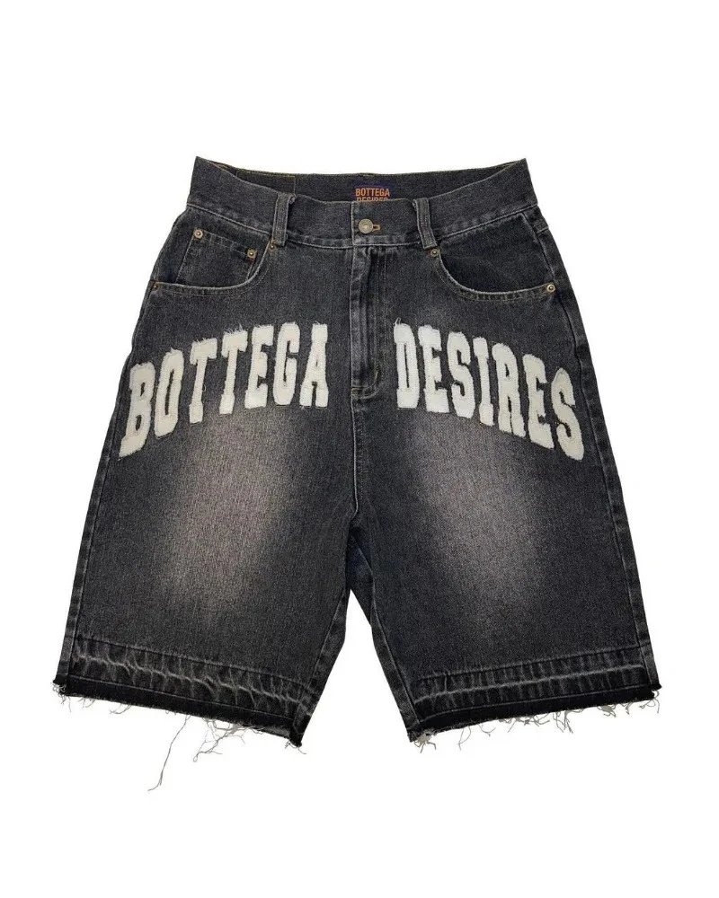 Bottega Desires Shorts Distressed Denim — Letter Black