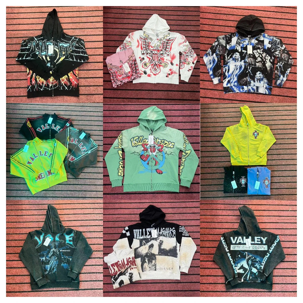 Vale Fall Winter Flying Eagle Letter Print High Street Loose Fit Unisex Terry Cloth Cardigan Hooded Sweatshirt Casual Jacket Trendy 0