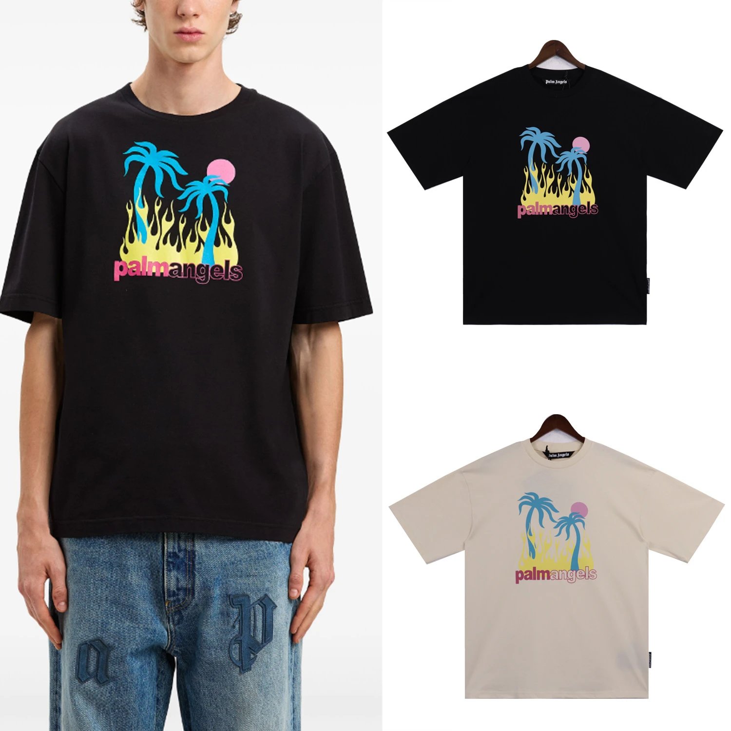 Palm Angels Palm Trees Flame Graphic Black T-Shirt - 13