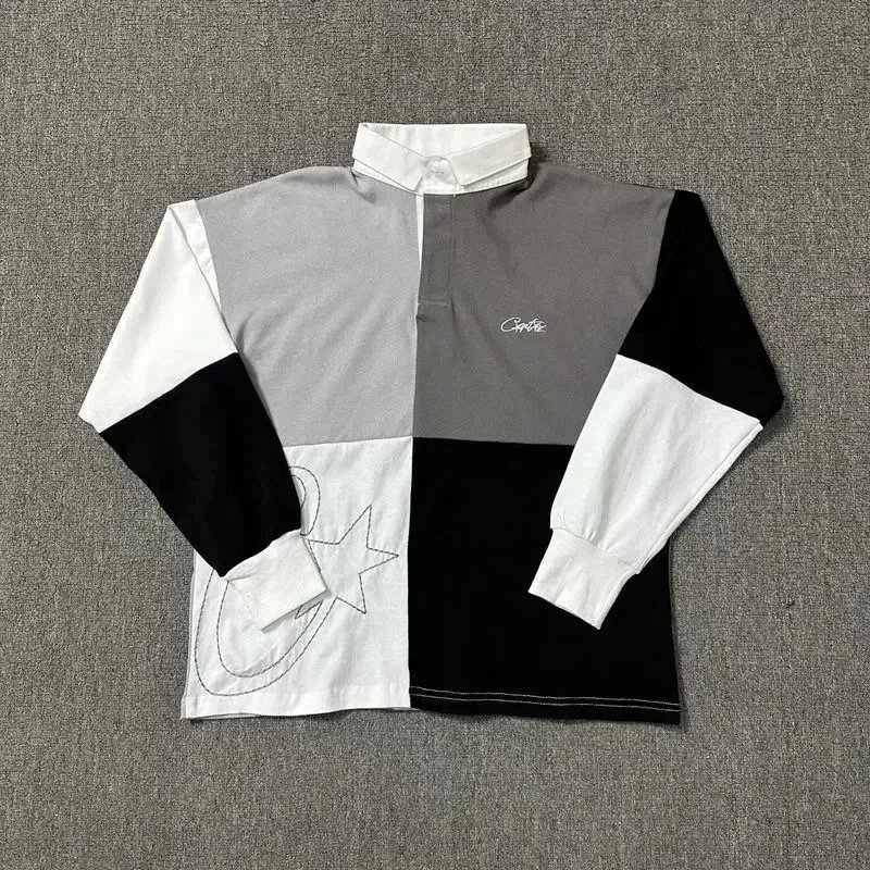 Cavendish Black and White Patchwork Polo Shirt