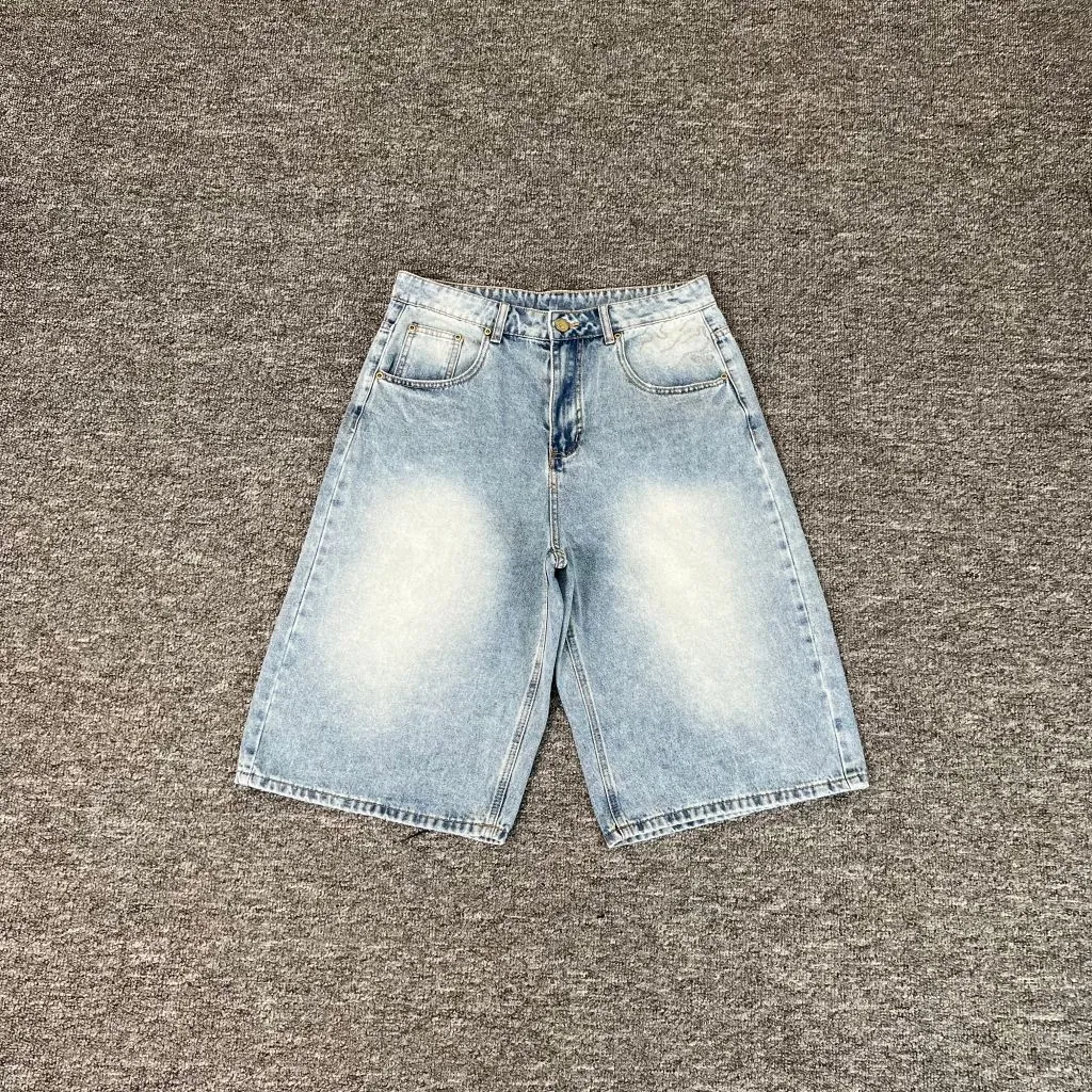 American-Style Baggy Wide-Leg Denim Shorts