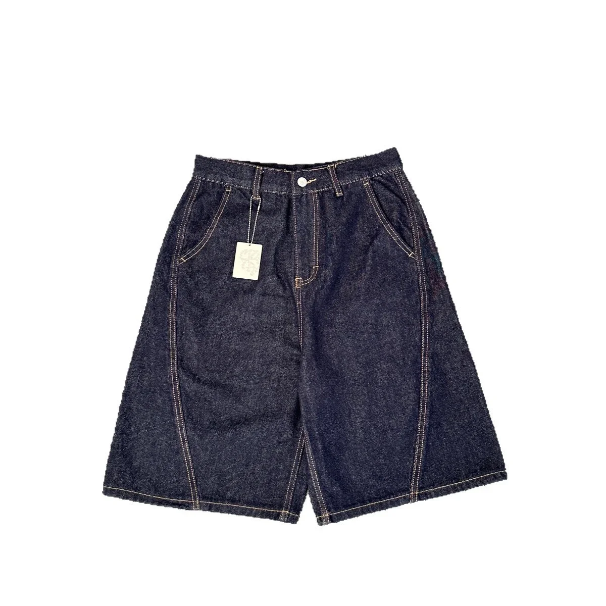 Raw Denim Paneled Wide-Leg Cropped Shorts